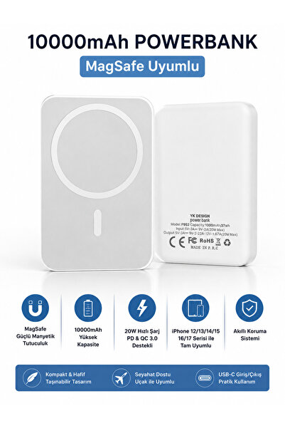 İtarz 10000 mAh Manyetik Kablosuz Powerbank MagSafe Uyumlu 20W Hızlı Şarj USB...