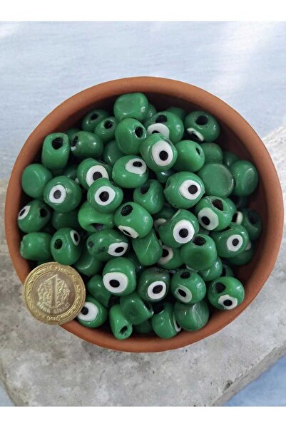 ella'nın çarşısı 1.5 cm Green Color Glass Evil Eye Beads - 10 Pieces