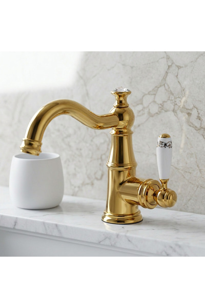 OEM Bathroom Sink Faucet Rustic Model Gold Dore Gold Color Ceramic Handle New Model 7 Years Warranty Imported