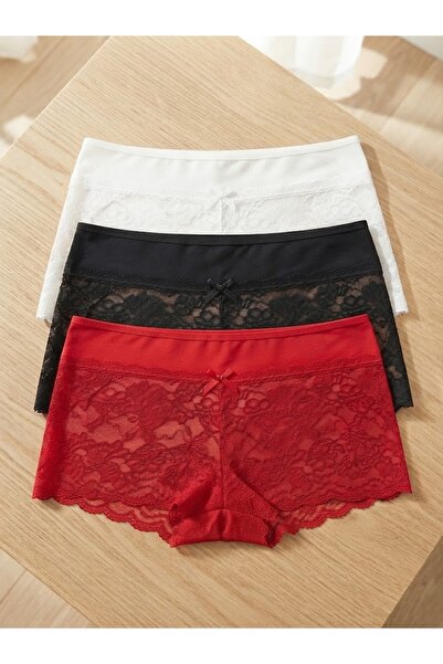 ROSE DAWSON Lace Comfortable Cut 3-Piece Women's Boxer Set Panties