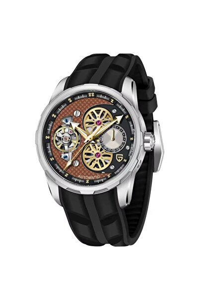 Pagani design Ανδρικό ρολόι Wave, Μηχανικό, Λουράκι σιλικόνης, Μαύρο / Καφέ