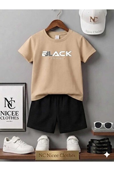 Leto Lykia Summer Children's T-Shirt Shorts Unisex (White with Black Print)