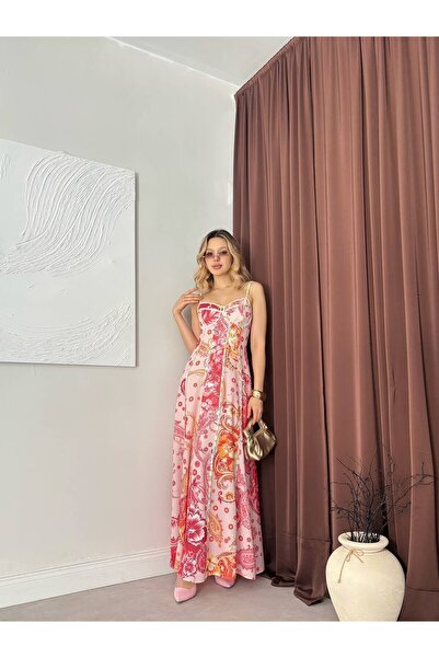 Moda Days Women's Maxi Dress with Heart Collar, Straps, Patterned, Backless, ...