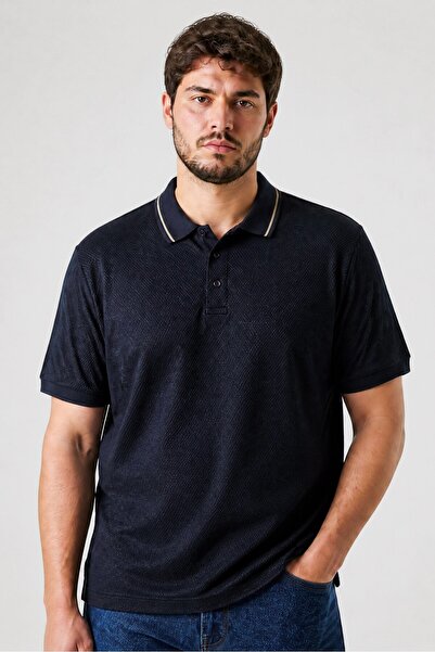 London Fog Men Regular Fit Textured Short Sleeve Polo Shirt, Navy