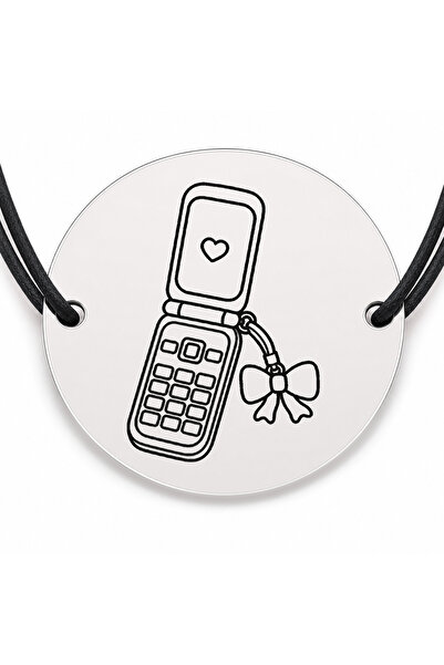 Simoshop Brățară argint 925 cu bănuț gravat telefon cu clapetă, șnur negru re...