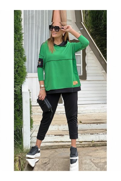 Generic Brand Green Hooded Skirt Detail Arma Reverse Stitching Look Double Set
