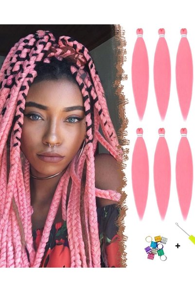 OEM FESHFEN Set de 8 șuvițe de păr sintetic afro pentru împletit, 65 cm, Roz