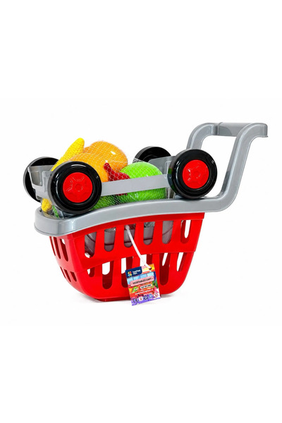 Hashtag Toys Kids Shopping Cart with 11 Vegetables Red/Silver