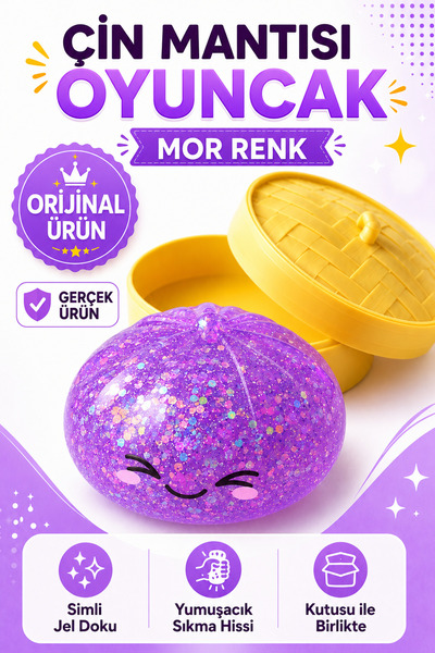 Overdal Mor Çin Mantısı Squishy Orijinal Gerçek Ürün Büyük Boy Simli Dumpling...