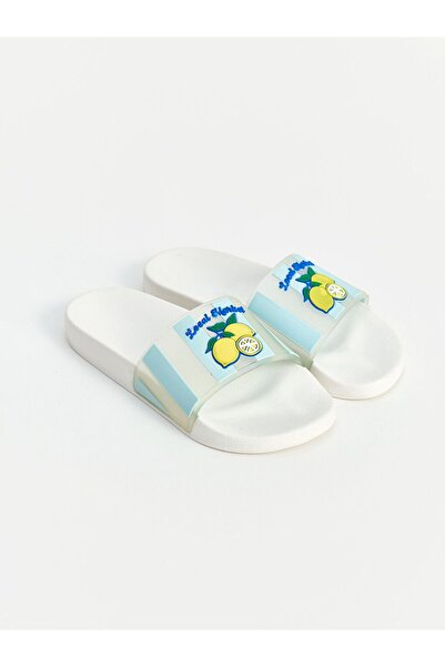 LC Waikiki Lcw Steps White Lemon Printed Girls' Beach Slippers