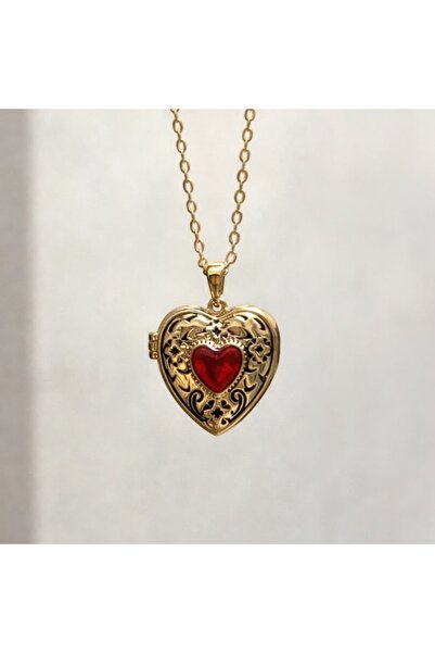 Heda Jewelry قلادة على شكل قلب أحمر - قلادة تذكارية قابلة للفتح بغطاء