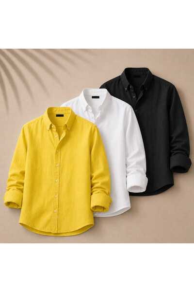 blackbonds Men's Yellow, White, Black, 3-Piece Set, Easy to Iron, 100% Cotton...