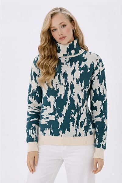 ZERELLE COLLECTİON Women's Patterned Knitwear Sweater Turtleneck Winter Knitt...