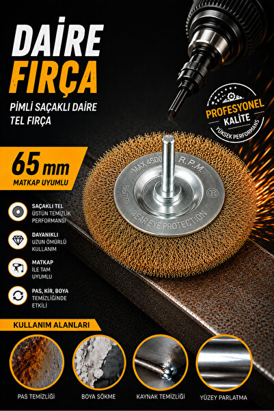 NEXTRA 65 mm Pimli Saçaklı Daire Tel Fırça – Matkap Uyumlu Pas Boya Temizleme...
