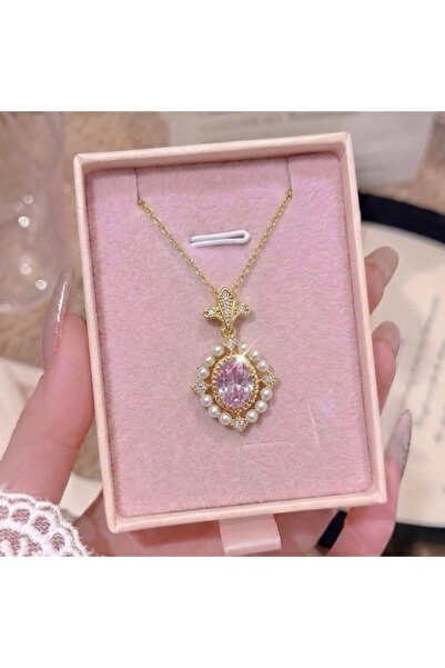 Heda Jewelry قلادة كريستال وردية عتيقة الطراز