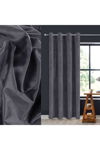 OEM Draperie opacă din catifea gri, 140x260cm, cu inele.