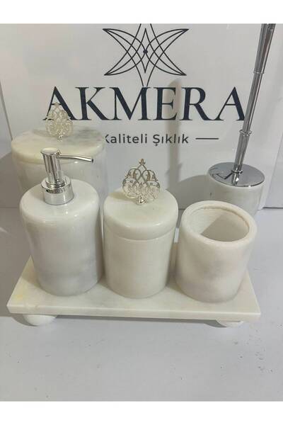 Akmera Home Ottoman Motif Rectangular Tray 6 Piece Bathroom Set