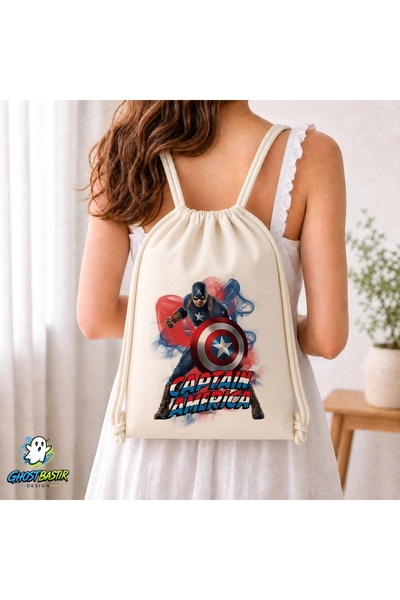Ghostbastır Design Captain America Drawstring Linen Bag C131