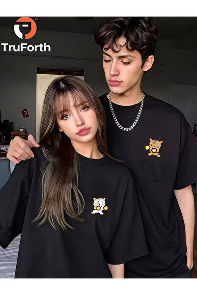 Ciel Lune Lucky Cat Oversize Unisex Lover's Combination T-Shirt Set of 2 100%...