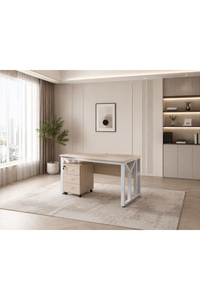 Palma homez مكتب خشب فاتح مع درج متحرك وأرجل معدنية 140×70×75 سم