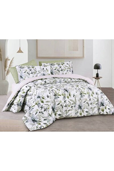 Alhabib bedding طقم غطاء لحاف ساليرنو صيفي مزدوج أبيض و أخضر مشجر بدون حشوة ي...