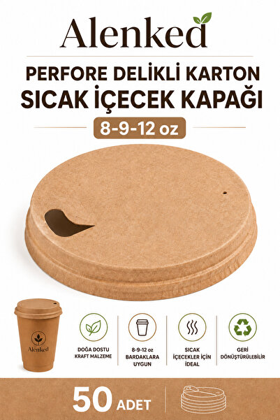 alenked Cardboard Cup Cover Kraft 8-9-12 oz Perforated - 50 Pieces