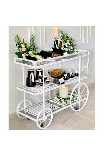 Generic Food Serving Cart Iron and White Glass