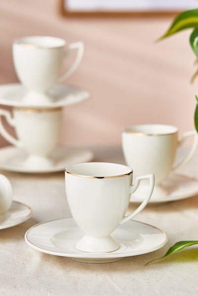 Karaca Boyoz Gold Detailed Border Coffee Cup Set for 6 People 85 ml