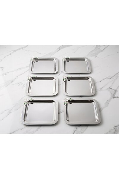 UK HOME ACCESSORIES Dağ Lalesi Beyaz Mineli Paslanmaz Çelik 6’lı Sunum Tepsi ...