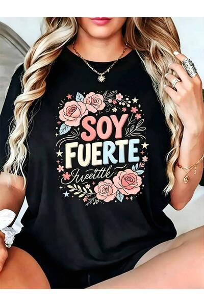 kai22 Casual Floral Print Women's T-Shirt Soy Fuerte Quote Summer Daily Wear ...