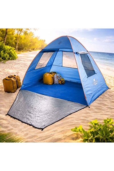 OEM Cort Pop-Up Albastru cu Ferestre pentru Plaja 200x120x130cm