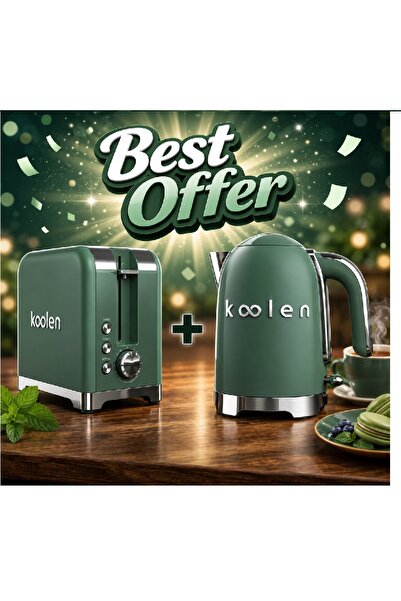 Koolen 2200W Stainless Steel Electric Kettle + Colin Toaster Green Color- Spe...