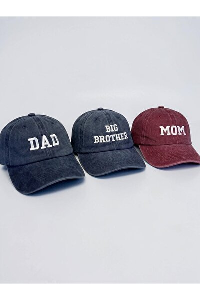 ŞapkaMania Șapcă de baseball lavabilă, în 3 culori, bleumarin, roșu claret, cu fonturi de colegiu Dad & Mom & Big Brother