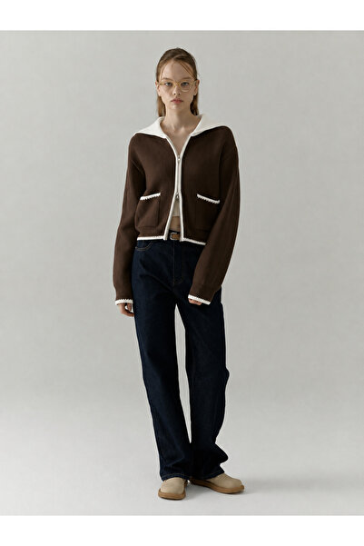 Nimas Women's Sailor Collar Double Zipper Contrast Knitwear Cardigan
