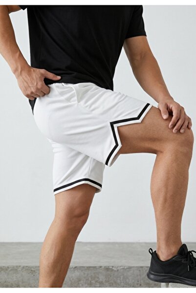 FAVORİST Men's Sporty Striped Cotton Comfortable Fit Shorts
