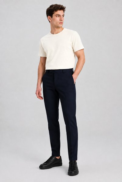 Montivo Men's Navy Blue Slim Fit Classic Casual Flexible Comfortable Fabric Trousers