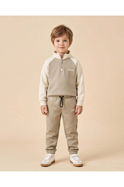 REDTAG Boys Grey Quarter Zip Sweatshirt And Jogger Set 2 Piece