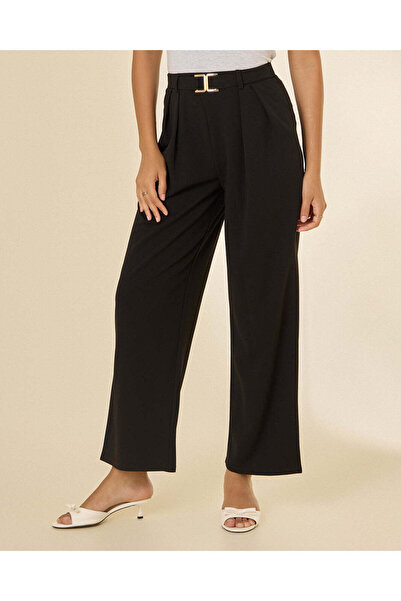 REDTAG Women Black Metal Detail Smart Trousers