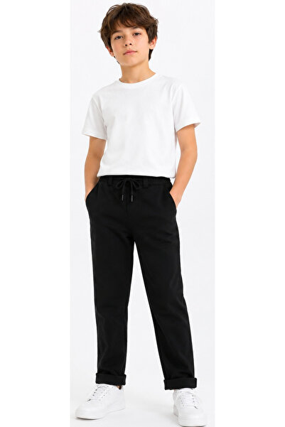 İrem Çocuk Giyim Boys/Girls Elastic Waist Solid Color Double Leg Pockets Blac...
