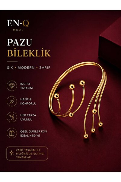 ENQ Pazu Bileklik Altın Renk Spiral Tasarım Şık ve Modern Kadın Kol Aksesuarı