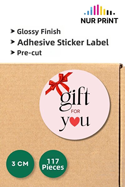 Nur Print Adhesive Sticker, Round Label Diameter 3 Cm, Glossy Finish, Gift Pa...