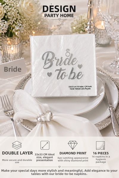 Dizayn Parti Evi مناديل مطبوعة عليها عبارة Bride To Be، 16 قطعة، مناديل فاخرة...