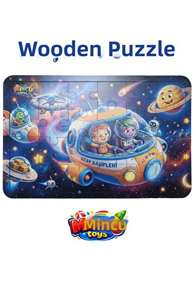 Minçu Toys 24 قطعة من ألغاز الأطفال التعليمية ذات الطابع الفضائي (3-6 سنوات)