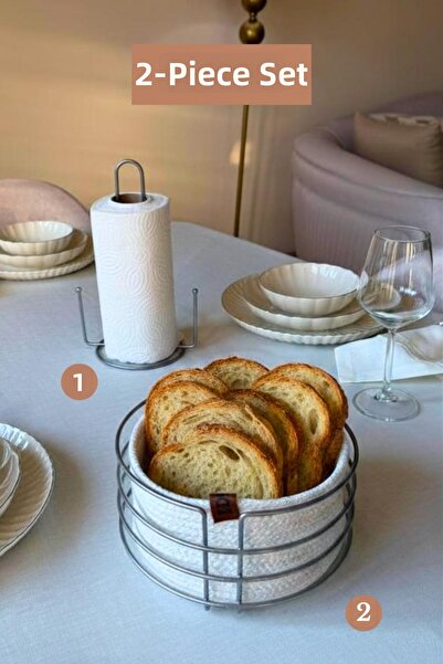 Edora Home Set of 2 Matte Silver Upright Paper Towel Holders, Round Bread Bas...