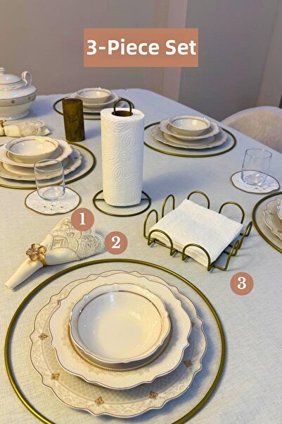 Edora Home مجموعة من 3 قطع من حامل المناديل الورقية المربع باللون الذهبي غير ...