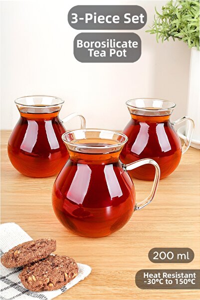 DORRY HOME Set of 3 Borosilicate Glass Tea Cups with Handle - Glass Cup with ...