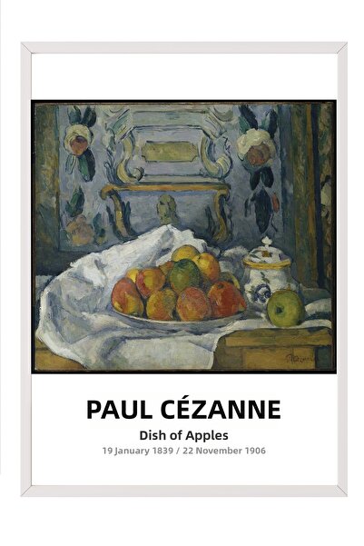 Postifull Paul Cézanne - Farfurie cu mere, Tablou în ramă albă, Seria de artă...