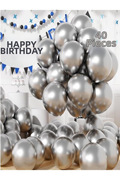 Işıltı Balon Dükkanı Silver Metallic Balloons Shiny Party Balloon Graduation,...