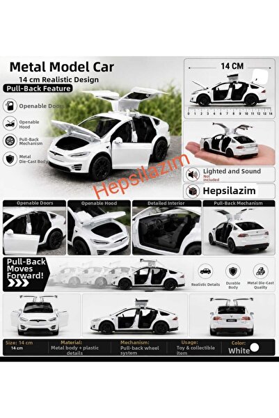 Hepsilazım Toy Car Die Cast Model Tesla X Metal Collectible 14 cm Vehicle Sou...