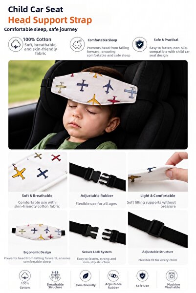 RUKİYE YAVUZ Pamuk Pazen Baby Car Seat Head Holder Safety Belt - Adjustable H...
